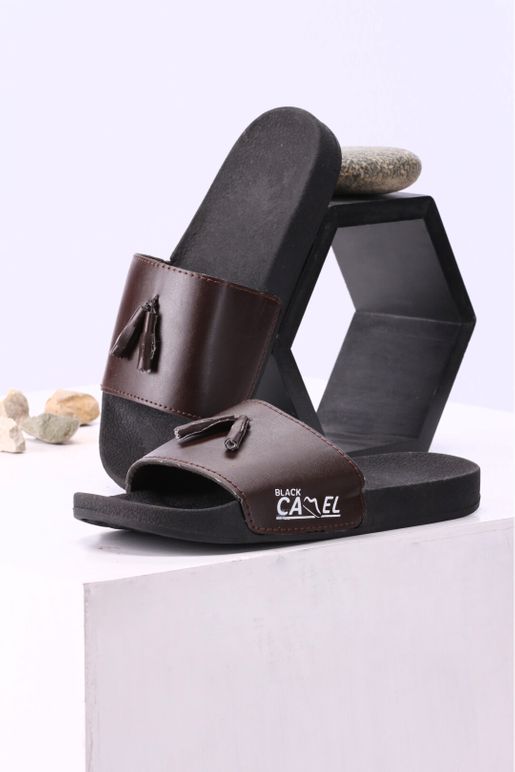 Black Camel PVC Tassel Style Slide, Brown