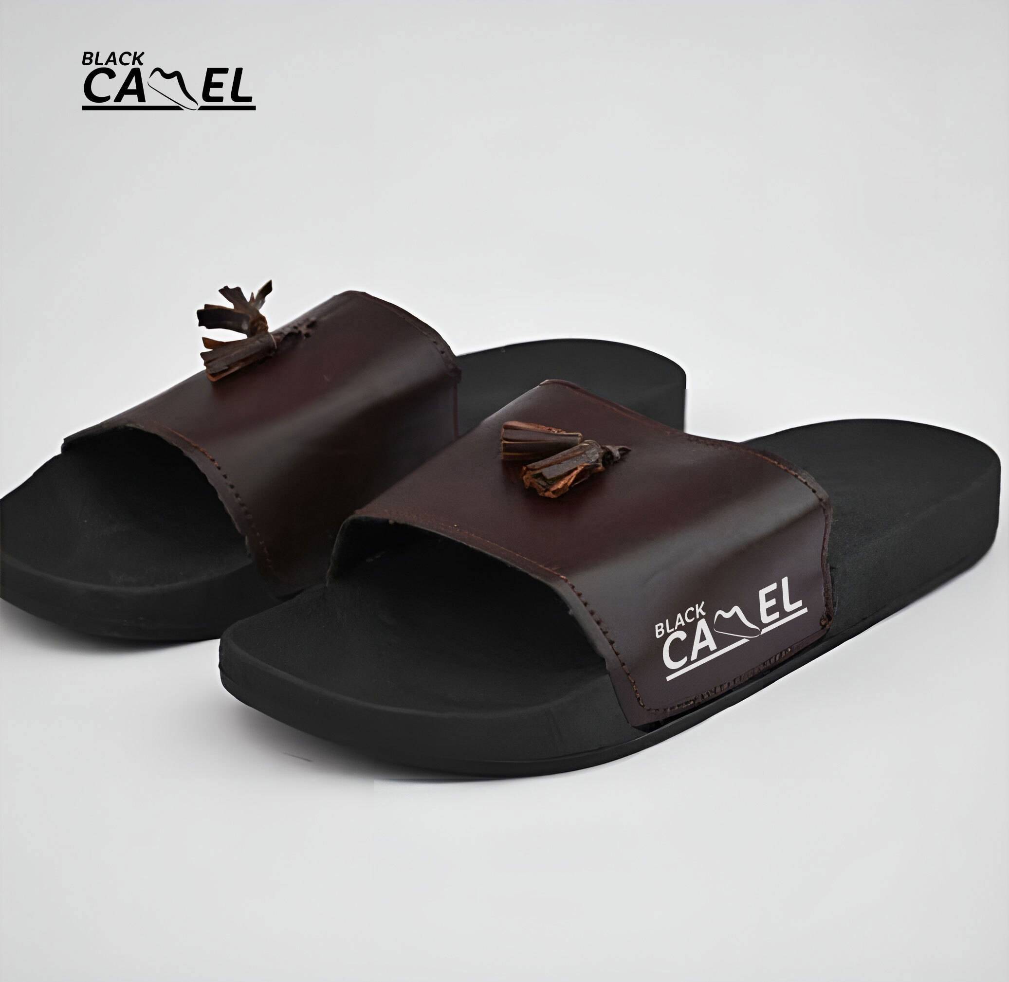 Black Camel PVC Tassel Style Slide, Brown